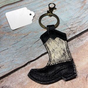 New Cowhide & Black Leather Cowboy Boot Keychain